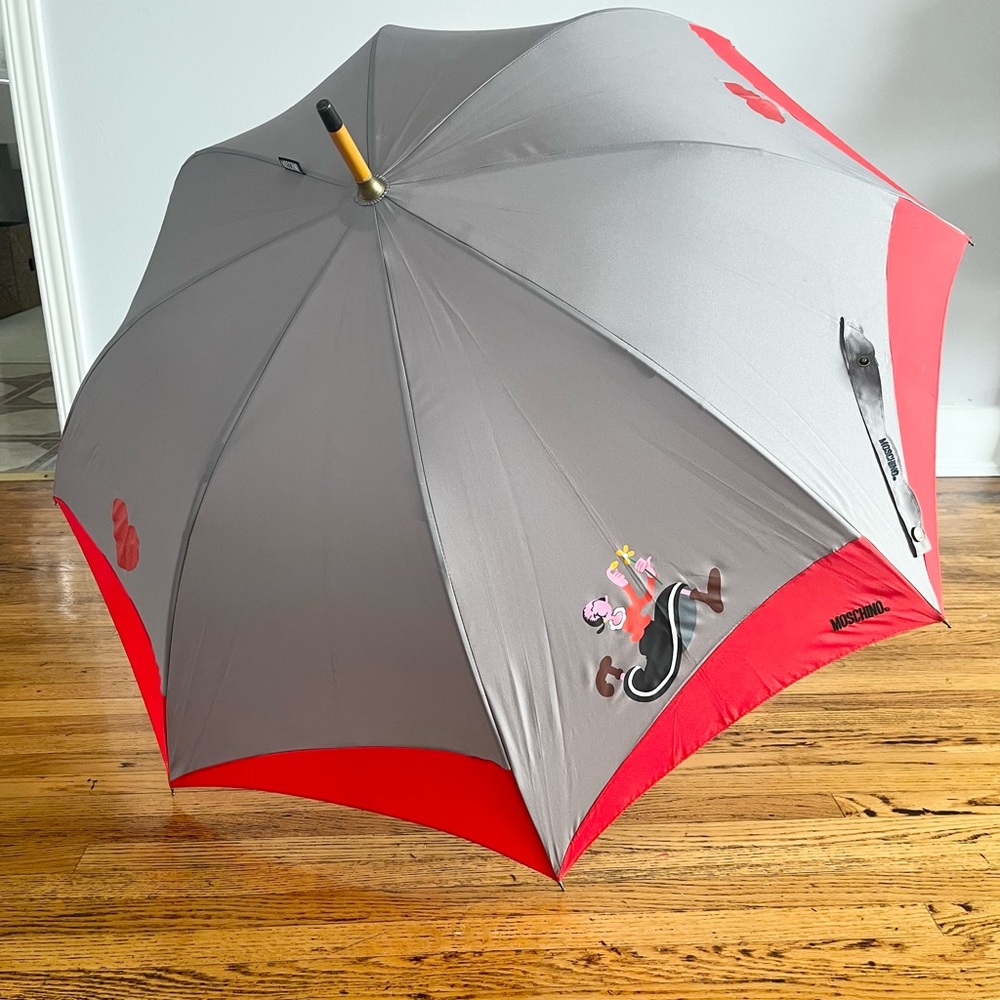 Vintage MOSCHINO Olive Oyl Grey & Red Umbrella ~ Made in Italy